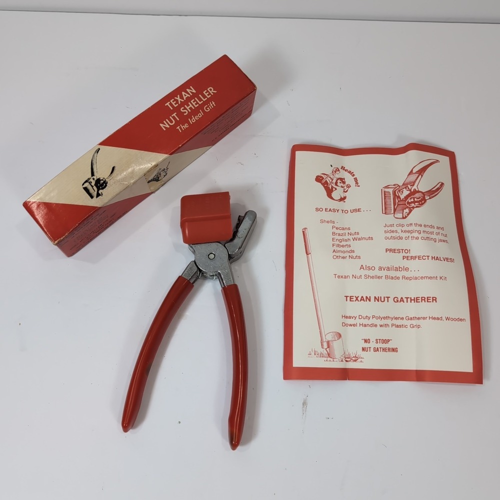 Texan York Pecan Nut  Sheller Cracker Open Box with Papers Pecans Walnuts Almond